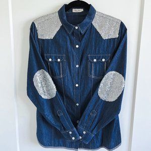 Tasha Polizzi Sequin Denim Shirt M